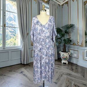 DRESS FORUM PAISLEY FLORAL PRINT BLUE KIMONO SLEEVE MIDI DRESS